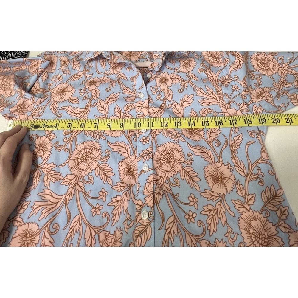 Lands'End Women’s Blue Peach Floral Supima Cotton Button Up Shirt Size 8p Petite - Picture 6 of 11